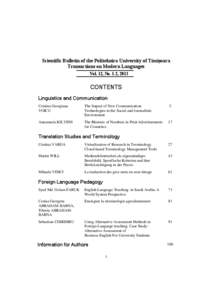 Scientific Bulletin of the Politehnica University of Timişoara Transactions on Modern Languages Vol. 12, No. 1-2, 2013