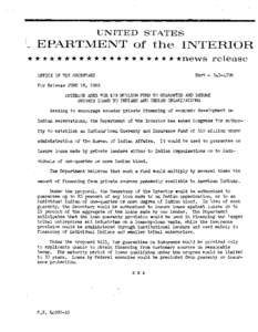 UNITED STATES  EPARTMENT of the INTERIOR * * * * * * * * * * * * * * * * * * * * *news