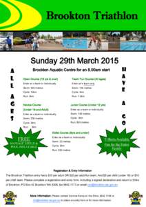 Brookton Triathlon  Sunday 29th March 2015 A L L