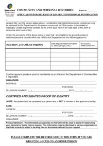 Community & Personal Histories - Access form with privacy statement