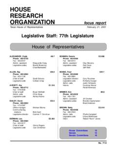 HOUSE RESEARCH ORGANIZATION focus report