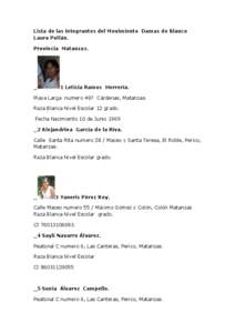 Lista de las integrantes del Movimiento Damas de Blanco Laura Pollán. Provincia Matanzas. _