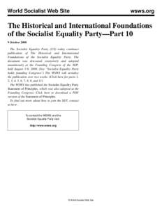World Socialist Web Site  wsws.org The Historical and International Foundations of the Socialist Equality Party—Part 10