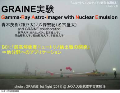 GRAINE Gamma-Ray Astro-Imager with Nuclear Emulsion and GRAINE collaboration ISAS/JAXA  B01: