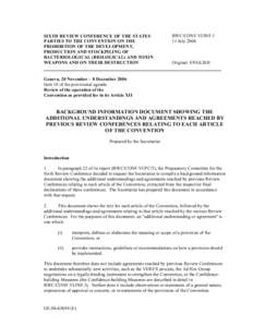 SIXTH REVIEW CONFERENCE OF THE STATES PARTIES TO THE CONVENTION ON THE PROHIBITION OF THE DEVELOPMENT, PRODUCTION AND STOCKPILING OF BACTERIOLOGICAL (BIOLOGICAL) AND TOXIN WEAPONS AND ON THEIR DESTRUCTION