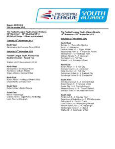 Season[removed]25th November 2013 The Football League Youth Alliance Fixtures