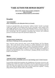 ‘TAKE ACTION FOR HUMAN RIGHTS’ EDUCATION, SPORT AND CULTURAL DIVERSITY: NEW ATTITUDES TO PROMOTE HUMAN RIGHTS IN THE WORLD  Ecuador