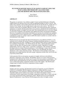 WM’01 Conference, February 25-March 1, 2001, Tucson, AZ  PLUTONIUM ISOTOPIC RESULTS OF KNOWN SAMPLES USING THE