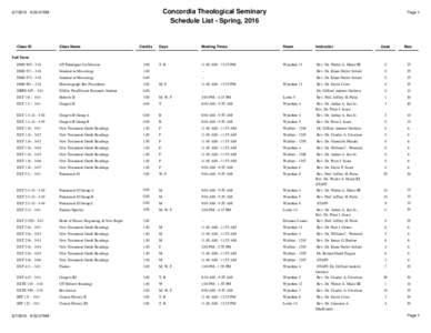 Concordia Theological Seminary Schedule List - Spring, :32:37AM  Class ID