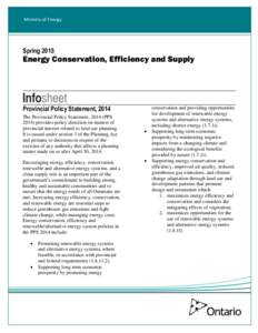 Ministry of Energy  Spring 2015 Energy Conservation, Efficiency and Supply