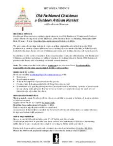 BECOME A VENDOR  Old-Fashioned Christmas & Outdoor Artisan Market at Goulbourn Museum