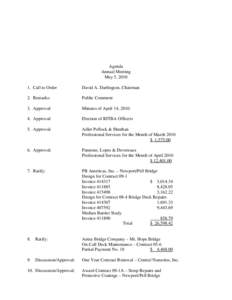 Agenda Annual Meeting May 5, [removed]Call to Order  David A. Darlington, Chairman