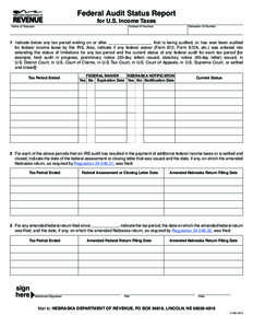 Federal Audit Status Report  RESET FORM for U.S. Income Taxes