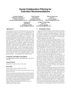 Social Collaborative Filtering for Cold-start Recommendations ∗ Suvash Sedhain