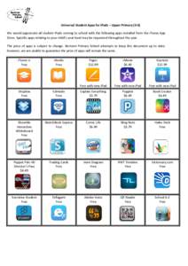 Universal Student Apps for iPads – Upper PrimaryWe would appreciate all student iPads coming to school with the following apps installed from the iTunes App Store. Specific apps relating to your child’s year l