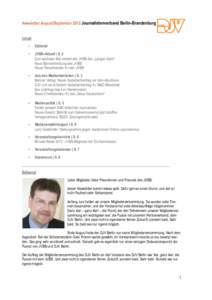 Newsletter August/September 2012 Journalistenverband Berlin-Brandenburg Inhalt • Editorial