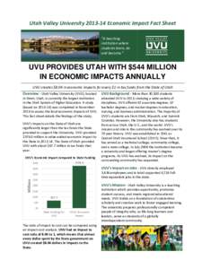 Utah Valley UniversityEconomic Impact Fact Sheet “A teaching institution where students learn, do and become.”