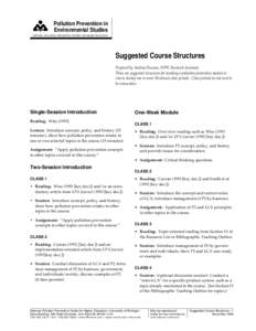 Pollution Prevention in Environmental Studies NATIONAL POLLUTION PREVENTION CENTER FOR HIGHER EDUCATION Suggested Course Structures Prepared by Andrew Duncan, NPPC Research Assistant.