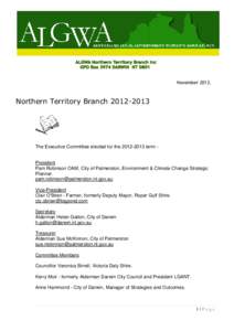 November[removed]Northern Territory Branch[removed]The Executive Committee elected for the[removed]term -