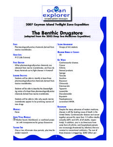 2007 Cayman Island Twilight Zone Expedition  The Benthic Drugstore (adapted from the 2003 Deep Sea Medicines Expedition) Focus