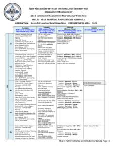 NEW MEXICO DEPARTMENT OF HOMELAND SECURITY AND EMERGENCY MANAGEMENT[removed]EMERGENCY MANAGEMENT PERFORMANCE WORK PLAN MULTI - YEAR TRAINING AND EXERCISE SCHEDULE JURISDICTION: Socorro/DAC/Luna/Grant/Sierra/Hidalgo/Catron