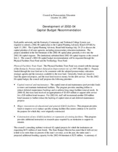 Council on Postsecondary Education October 10, 2001 Development of[removed]Capital Budget Recommendation