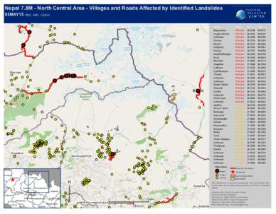 Nepal 7.8M - North Central Area - Villages and Roads Affected by Identified Landslides 05MAY15 PDC - NPL - LS010  E