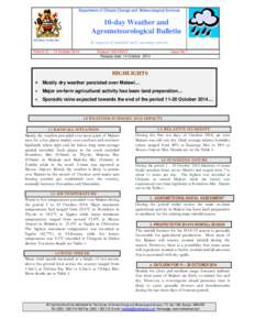 Department of Climate Change and Meteorological Services  10-day Weather and Agrometeorological Bulletin REPUBLIC OF MALAWI