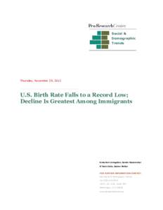 Social & Demographic Trends Thursday, November 29, 2012