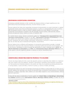 FERRERO ADVERTISING AND MARKETING PRINCIPLES 1  RESPONSIBILE ADVERTISING & MARKETING Increasing worldwide attention to diet, nutrition and physical activity is of great significance to the international food and beverage