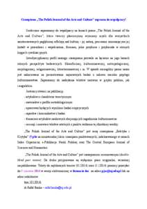Czasopismo „The Polish Journal of the Arts and Culture” zaprasza do współpracy!  !