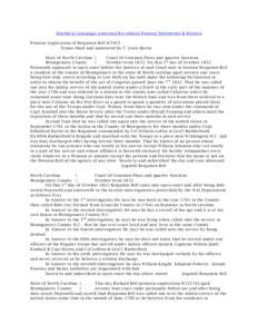 Southern Campaign American Revolution Pension Statements & Rosters Pension Application of Benjamin Bell W3925 Transcribed and annotated by C. Leon Harris State of North Carolina } Court of Common Pleas and quarter Sessio