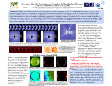 Observations of the Solar Chromosphere and Corona from the Mauna Loa Solar Observatory and the Coronal MultiMulti-Channel Polarimeter(COMP) Polarimeter(COMP) Joan Burkepile ([removed]) , Steve Tomczyk, Greg Card, R
