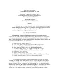 Joseph Whipple / Thomas Angell / Thomas Olney / Stephen Hopkins / Thomas Hopkins / Gregory Dexter / William Arnold / Moses Brown / Scituate /  Rhode Island / Rhode Island / Year of birth uncertain / History of the United States