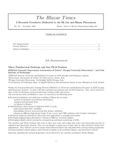 T he Blazar T imes A Research Newsletter Dedicated to the BL Lac and Blazar Phenomena No. 59 — November 2003 Editor: Travis A. Rector ([removed])