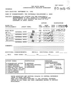 ID# [removed]THE WHITE HOUSE CORRESPONDENCE TRACKING WORKSHEET INCOMING DATE RECEIVED: SEPTEMBER 04, 1992 NAME OF CORRESPONDENT: THE HONORABLE CHRISTOPHER S. BOND