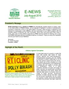 E-NEWS People’s Rural Education Movement July-August 2010