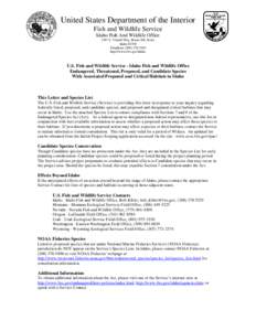 United States Department of the Interior Fish and Wildlife Service Idaho Fish And Wildlife Office 1387 S. Vinnell Way, Room 368, Boise Idaho[removed]Telephone[removed]