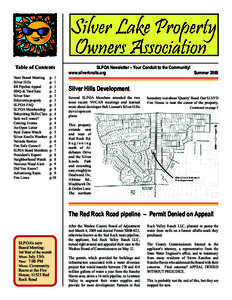 Table of Contents Next Board Meeting	 p. 1 Silver Hills p. 1 RR Pipeline Appeal	 p. 1