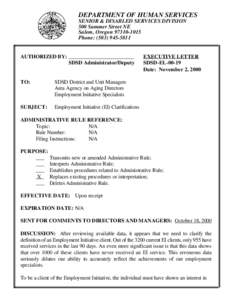 DEPARTMENT OF HUMAN SERVICES SENIOR & DISABLED SERVICES DIVISION 500 Summer Street NE Salem, Oregon[removed]Phone: ([removed]