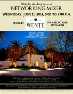 Pleasanton Chamber of Commerce  NETWORKING MIXER Wednesday, June 11, 2014, 5:00 to 7:00 p.m. Hosted By