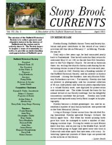 Stony Brook  CURRENTS Vol. VII, No. 2  A Newsletter of the Suffield Historical Society