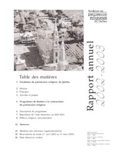 2 Mission 2 Principes 2 Activités et projets 6 Programme de Soutien à la restauration du patrimoine religieux 6 Description du programme