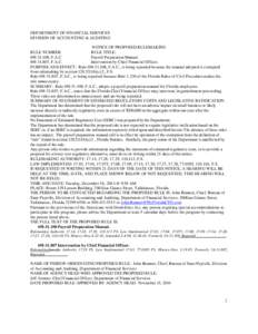 DEPARTMENT OF FINANCIAL SERVICES DIVISION OF ACCOUNTING & AUDITING NOTICE OF PROPOSED RULEMAKING RULE NUMBER: RULE TITLE: 69I[removed], F.A.C.