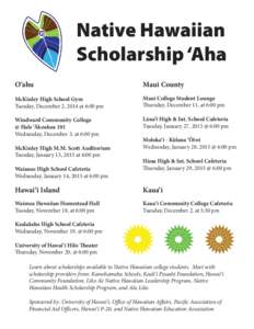 Native Hawaiian Scholarship ‘Aha O‘ahu Maui County