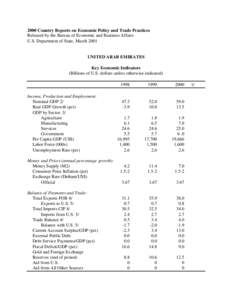 2000 Country Reports on Economic Policy and Trade Practices Released by the Bureau of Economic and Business Affairs U.S. Department of State, March 2001 UNITED ARAB EMIRATES Key Economic Indicators