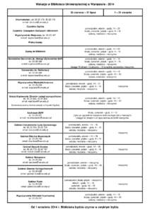 Wakacje w Bibliotece Uniwersyteckiej w Warszawie[removed]czerwca – 31 lipca 1 – 31 sierpnia  Informatorium, tel[removed], [removed]