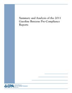 Summary and Analysis of the 2011 Gasoline Benzene Pre-Compliance Reports (EPA-420-R[removed], January 2012)