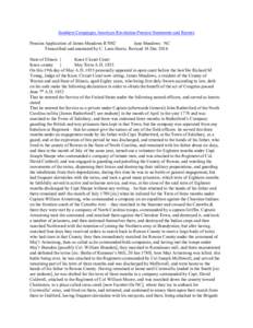 Southern Campaigns American Revolution Pension Statements and Rosters Pension Application of James Meadows R7082 Jane Meadows NC Transcribed and annotated by C. Leon Harris. Revised 18 Dec[removed]State of Illinois } Knox 