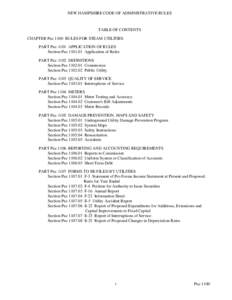 NEW HAMPSHIRE CODE OF ADMINISTRATIVE RULES  TABLE OF CONTENTS CHAPTER Puc 1100 RULES FOR STEAM UTILITIES PART Puc 1101 APPLICATION OF RULES Section Puc[removed]Application of Rules